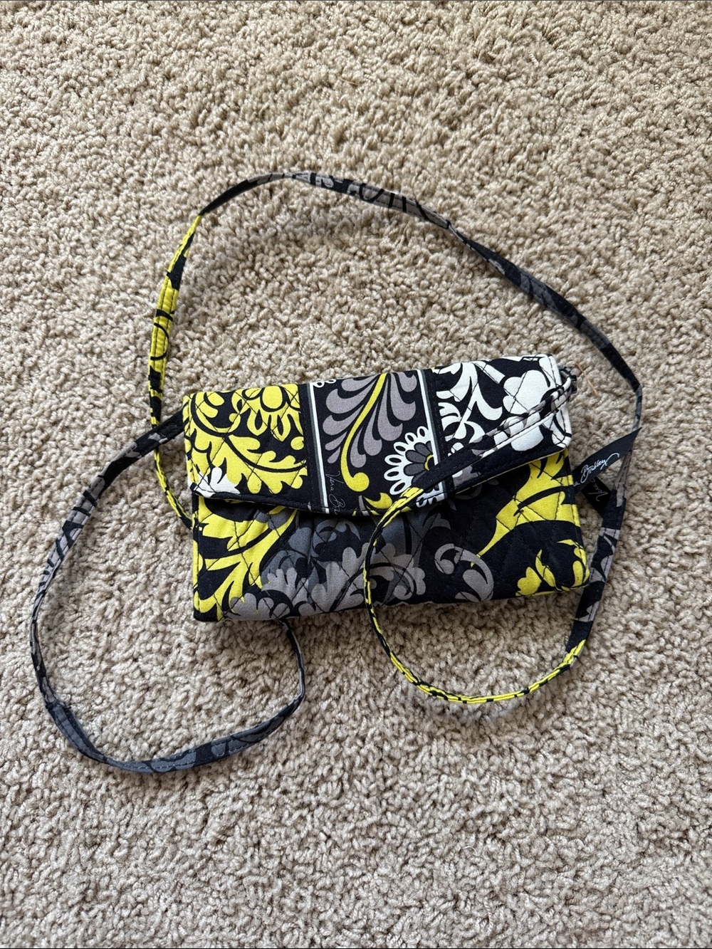 Vera Bradley Black Yellow Gray Floral Quilted Crossbody